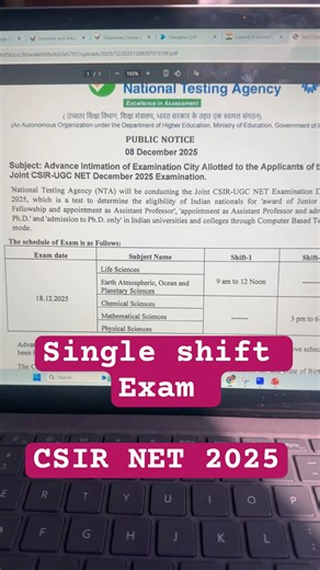 Important Update: Exam In One Shift - CSIR NET December 2025 !