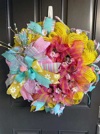 Spring Mesh Front Door Wreath, Pastel Wreath - Etsy