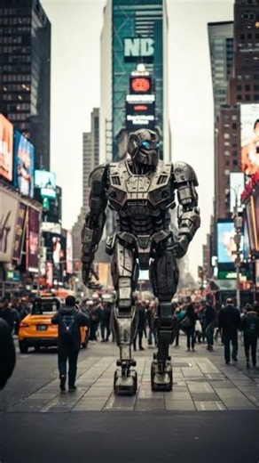 robot walking in street