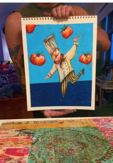 Italian Chef Oil Pastel Drawing