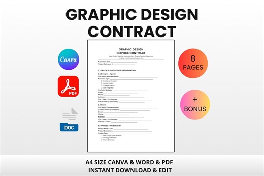 Graphic Design Contract Template | Editable Canva Word PDF | Logo Design Freelance Agreement Client Brief - Etsy