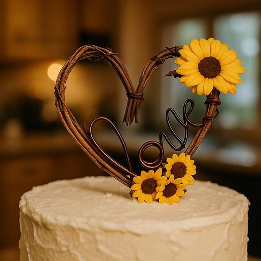 Rustic Sunflower Cake Topper – Grapevine Heart With Yellow Flower for Wedding, Fall Bridal Shower, Boho Baby Shower, Country Cake Decor - Etsy
