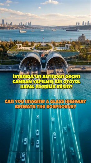 Luxury Lifes With AI on Instagram: "İstanbul Boğazı’nın Altından Geçen CAM OTOYOL!! A TRANSPERENT GLASS HIGHWAY beneath the Bosphorus Bu video, İstanbul Boğazı için tasarlanan BİR PROJE / KONSEPT çalışmasını göstermektedir. Henüz inşa edilmiş bir yapı değildir. Asya ve Avrupa yakasını DENİZİN ALTINDAN birleştirmeyi amaçlayan bu fikir, CAM TÜNEL teknolojisiyle 4 gidiş 4 geliş olmak üzere toplam 8 ŞERİTLİ bir otoyol öngörüyor. Amaç; ulaşımı hızlandıran, mühendislik ve mimariyi birleştiren GELECEK