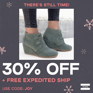 Get 30% off sitewide PLUS free expedited shipping with code JOY for a limited time only! ✨ | TOMS