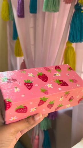 Sharmini on Instagram: "Painted an empty cardboard box . Loved the results 🥰#painting #simplepainting #cardboardpainting #cutepainting #strawberrypainting #patternpainting #cutepatterns #paintingoncardboard"