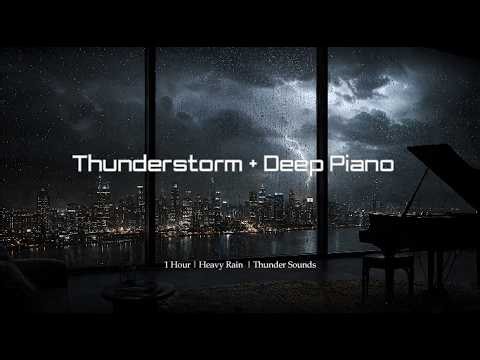 Thunderstorm with Piano for Sleep — 1 Hour Heavy Rain & Thunder Sounds
