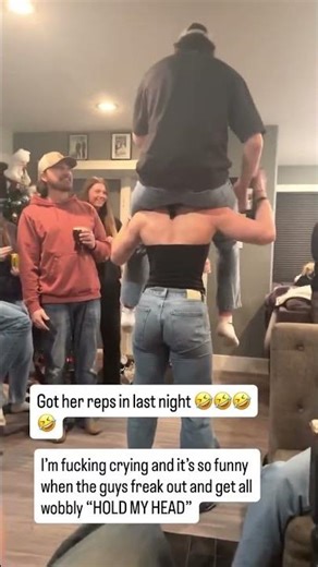 18 year old blonde muscle girl squats lift carry multiple grown men easily