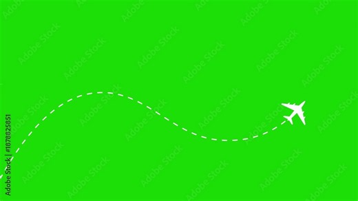 Airplane line path animation. Seamless, Minimalistic Animation Of Airplane. Travel plane moving curve animation. Travel on airplane map simple animation background. green screen