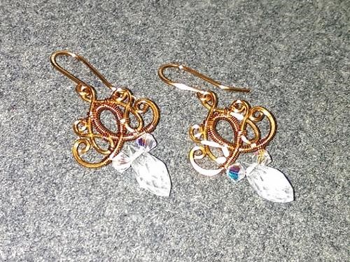 Wire earring with sparkling crystal - How to make wire jewelry 218