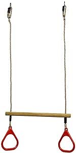 HUAWELL Swing Sets for Backyard, Monkey Bars & Swingset Accessories - Set - Wooden Trapeze Swing Bar Rings-Outdoor Play Equipment (Red)