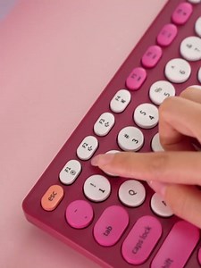 FD Wireless Keyboards and Mouse Combo - 2.4GHz USB Cordless, Cute Wireless Keyboard Round Keys, Quiet and Slim Set for Laptop, Computer, TV and Mac - Strawberry White Colorful