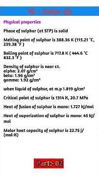 Physical properties of sulphur // Phase of sulphur // Melting point of sulphur
