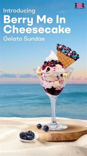 Berry excited for this Italian delight! Dense blueberry gelato, NY cheesecake bites and airy angel cake bits topped with a luscious berry compote Soft-Creamy –Oh-So-Dreamy Italian Gelato Sundaes now a parlour near you Also available on @swiggyindia @zomato | Baskin-Robbins