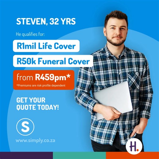 Make sure your family is covered with life and funeral cover from Simply. No long forms, no stress. ✅ Up to R2.5 mil life cover, and R100k funeral cover ✅ Includes 24/7 access to professional counselling and support services ✅ No medical tests required Add as many family members as you want, on ONE policy for funeral cover. *Premiums are risk profile dependent Simply FSP 47146. Hollard Lic Life Ins & Auth FSP. Ts&Cs apply. | Simply | Facebook