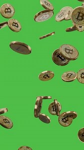 Download Bitcoin Falling Vertical Animation with Green Screen, 3D Cryptocurrency Money Drop for free