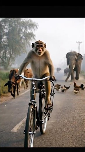 #monkey #ai Monkey Riding a Bicycle | 8-Second AI Video
