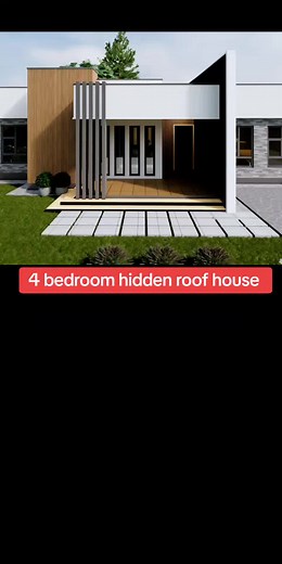 Modern Hidden Roof Bungalow Design: 4 Bedroom House Plan