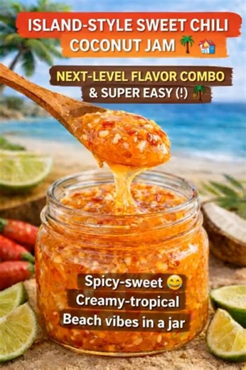 Beachside Sweet Chili Coconut Jam Sweet, creamy, spicy, and tropical all in one spoon 😍 This jam tastes like sunshine by the sea with a gentle chili kick. Perfect with cheese boards, crackers, shrimp, or grilled chicken. Ingredients 1 cup full-fat coconut milk 1 cup sugar 1/2 cup shredded coconut 2 to 3 red chili peppers, finely minced (adjust to taste) 1 tablespoon fresh lime juice 1/2 teaspoon salt 1 teaspoon pectin (optional, for thicker jam) Directions Add coconut milk, sugar, shredded coco