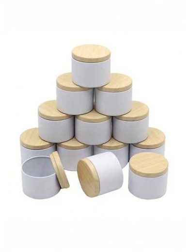 45-Piece Set, White Candle Jars With Wick Stickers, 4 Oz White Matte Candle Jars With Wood Grain Lids, Suitable For Candle Making, Wick Holders, Wick Stickers, DIY Crafts, Home Decoration, Storage Containers, Includes 6 Empty Candle Jars, 6 Candle Bases, 13 Candle Wicks, And 20 Stickers | SHEIN