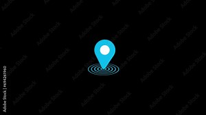 Map pin animation concept.4k motion animation.destination pin and radio wave animation on black background place searching icon animation.