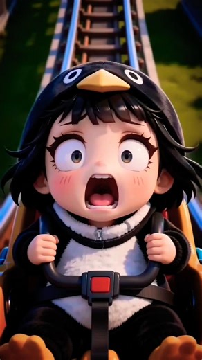 Cute penguin First Roller Coaster Ride 😱🎢 | Funny & Adorable Baby Reaction | 3D Animation #Shorts