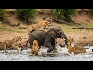 Lions Attack Young Elephant at the River | Raw Wildlife Footage