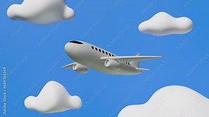 Passenger aircraft flying in cloudy sky. 3d loop ready animation