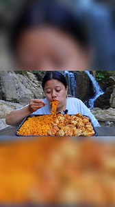 Current Noodles & Momo at a Beautiful Waterfall 🌊 #mukbangpari #mukbang #eatingshow #asmr | Mukbang Pari