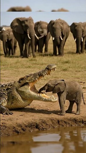 Crocodile Tries to Eat Baby Elephant | AI #Shorts