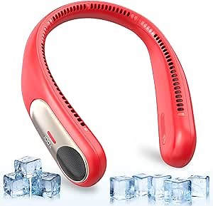 Portable Neck Fan,Personal Wearable Bladeless Fan,LED Display,4-Speeds,6000mAh USB Rechargeable,360° Strong Cooling Wind,Hands Free,White Elephant Gift,Christmas Gifts for Men Women (Red)