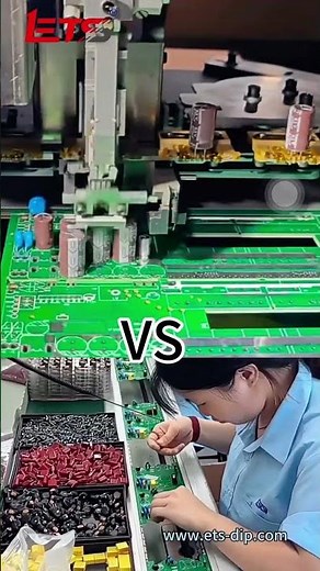 THT components automatic insertion by equipment VS manual insertion #dip #ets