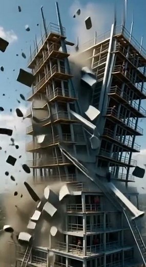 Tower collapse with construction workers 🏗️💥