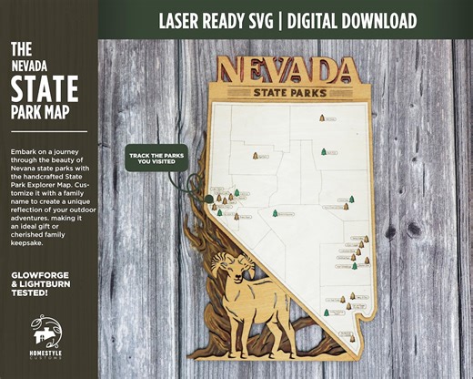 The Nevada State Park Map - Custom and Non Customizable Options - SVG, PDF File Download - Works with all Lasers