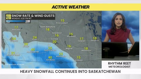 Heavy snow and strong winds create treacherous conditions in A.B and SK