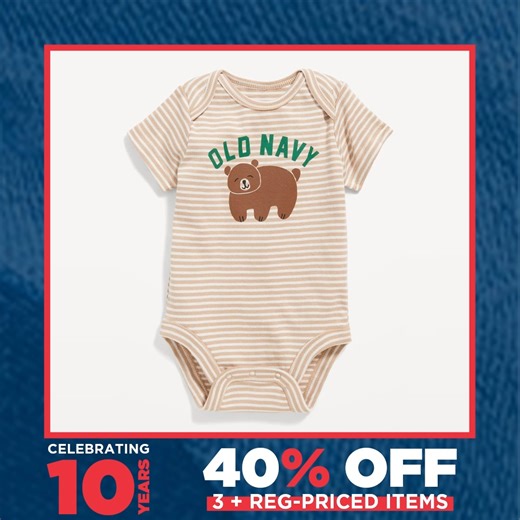 These baby outfits are next level adorable! 😍 Run 🏃‍♀️ don't walk to the nearest Old Navy store today and enjoy 40% off on 3 or more items at Old Navy Bonifacio High Street, Shangri-la, and One Ayala Makati! #ThanksItsOldNavy #10yearsONPH | Old Navy