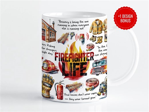 Firefighter Life Mug Design: Watercolor Gear (11oz & 15oz PNG) - Etsy