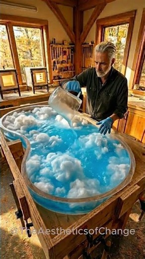 I Trapped a REAL Cloud in this Resin Table! ☁️✨ (Satisfying DIY) #diy #woodworking#shorts