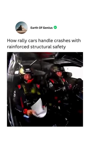 Earth Of Genius on Instagram: "Rally cars face extreme crashes at high speeds. The roll cage keeps the cabin intact. Crumple zones absorb energy to reduce impact on the driver. Racing seats and harnesses keep the driver secure. Fire suppression systems reduce fire risk. Helmets and HANS devices protect the head and neck. These combined systems help drivers survive crashes that would be fatal in normal cars. Dm for credit or removal 🙏🏻👏🏻 #facts #didyouknow #knowledge #history #rallycars #spor