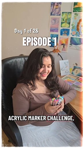 Ronkani Dubey on Instagram: "Day 1 🎨✨ Hey Sketchy Souls 🤍 I’m starting my 28-day art challenge, and today I’m using acrylic markers for the very first time. Different from watercolors. More control. Easier to fix mistakes. Still learning — and that’s the fun part. If you’re enjoying this journey, stay with me. Episode 2 drops tomorrow 🌱 Inspired by : @xsh_art #acrylicmarkerart #artistreels #28daychallenge #learningart #watercolorartist artreelsinstagram dailyartchallenge creativejourney artpr