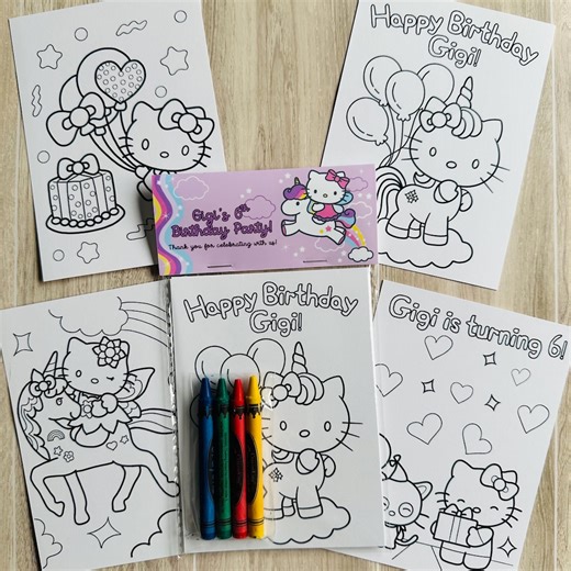 Inspired Hello Kitty Coloring Pages, Kitty Birthday Party Favor, Birthday Coloring Sheets for Kids - Etsy
