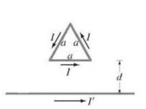(28-24) A triangular loop of side length a carries a current I (Fig. 28-41). If this loop is placed