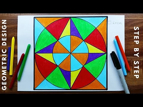 GEOMETRIC DESIGN IN SQUARE DRAWING || 2D DESIGN DRAWING WITH COMPLEMENTARY COLOURS