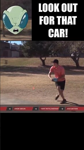 Disc Golf Pro *HITS CAR* with his Disc Golf Drive! (Reaction)