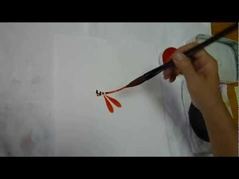 水墨画（sumi-e）赤とんぼの描き方動画