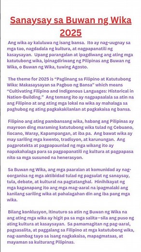 Sanaysay sa Buwan ng Wika 2025 || Buwan ng Wika 2025 Tema kwf || Buwan ng Wika 2025 Tema