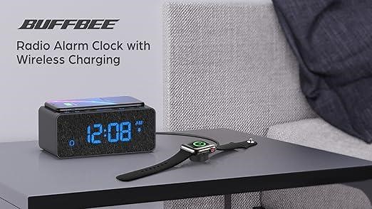 BUFFBEE Radio Alarm Clock with Wireless Charging - Blue