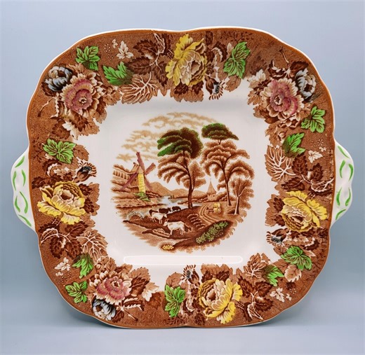 Square Serving Platter, “english Scenery,” Enoch Woods (woods Ware), England – Brown Transferware - Etsy