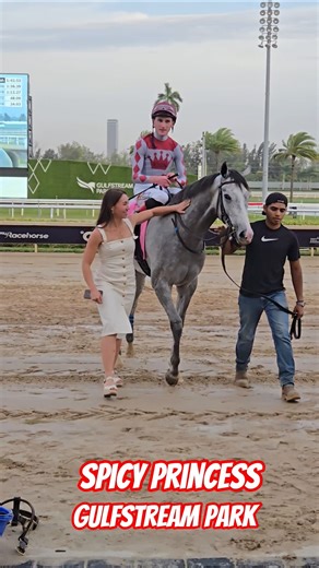 The gray Spicy Princess hits the wire first in the finale, two wins for David Egan! #GulfstreamPark
