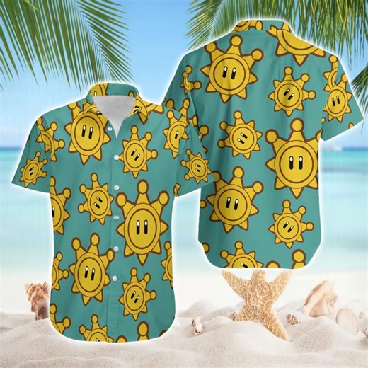 Shine Sprite Hawaiian Shirt, Super Mario Inspired Summer Shirt, Retro Gamer Gift for Him Cute Sun Print Aloha Shirt Vacation Beach Shirt - Etsy