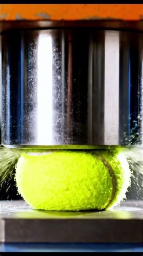 Hydraulic Press vs Tennis Ball 🎾 Insane Ultra-Close Slow-Mo Flattening!